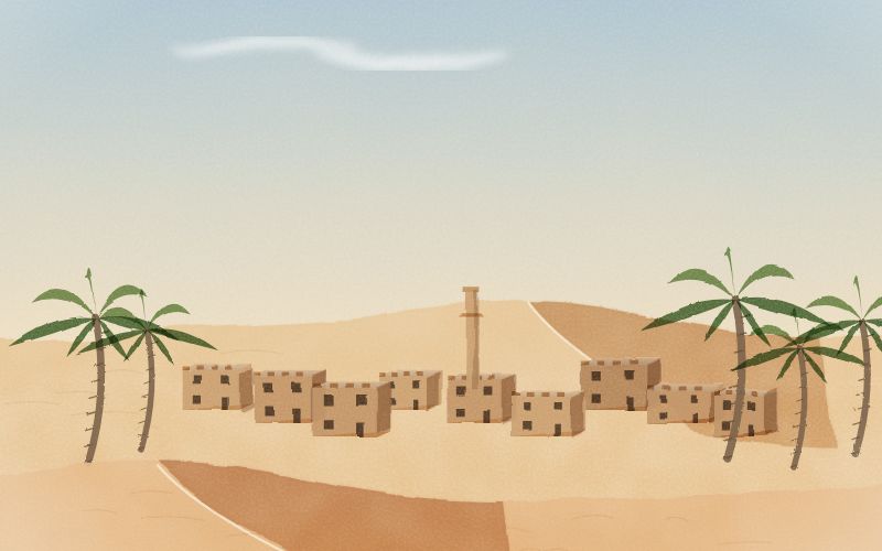 Malovaná pohlednice krajiny, odkud pochází jazyk Arabština