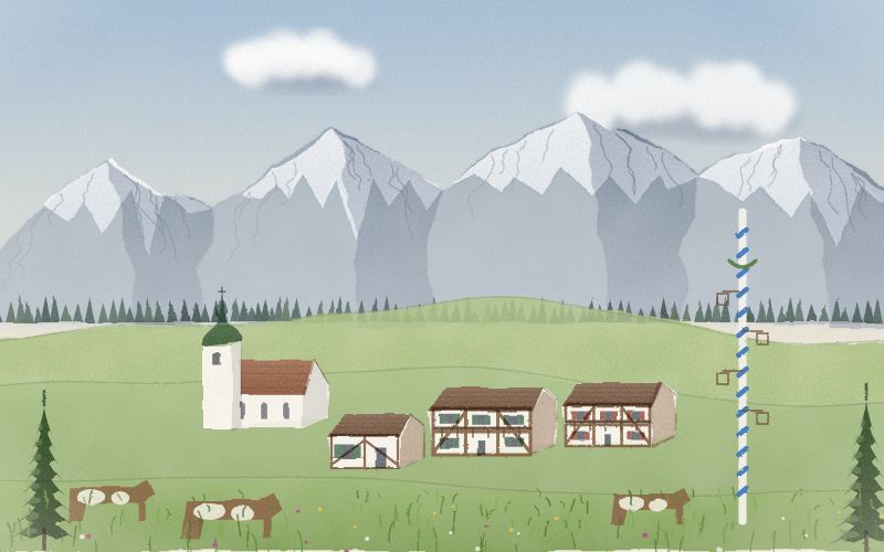 Ilustrace krajiny, odkud pochází jazyk Bavorština