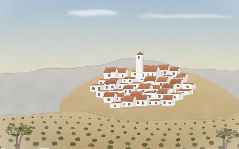 Malovaná pohlednice krajiny, odkud pochází jazyk Španělština