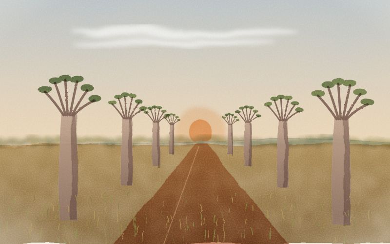 Malovaná pohlednice krajiny, odkud pochází jazyk Malgaština