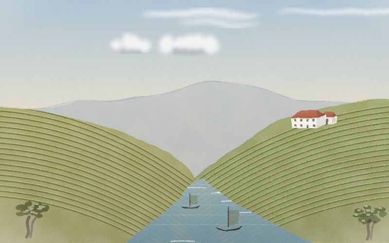 Malovaná pohlednice krajiny, odkud pochází jazyk Portugalština