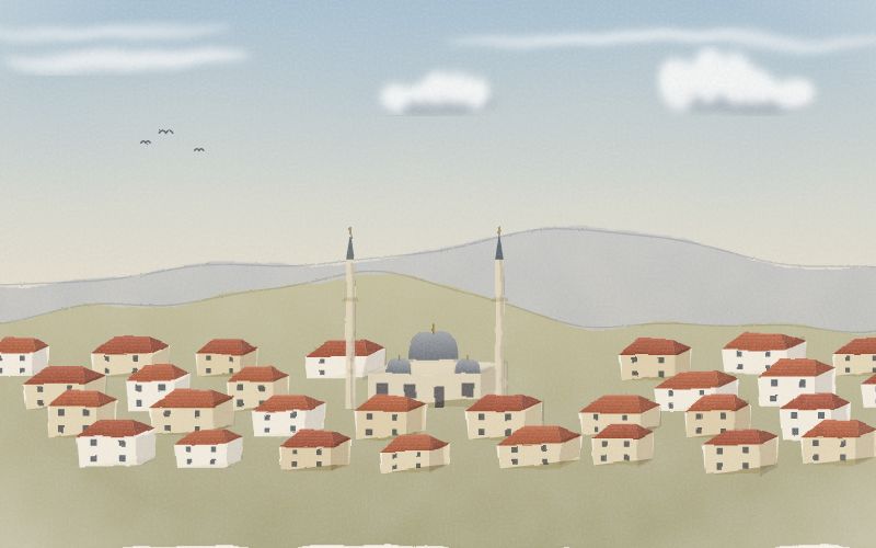 Malovaná pohlednice krajiny, odkud pochází jazyk Turečtina