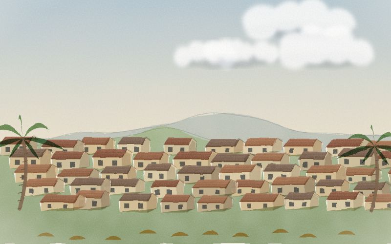 Malovaná pohlednice krajiny, odkud pochází jazyk Jorubština