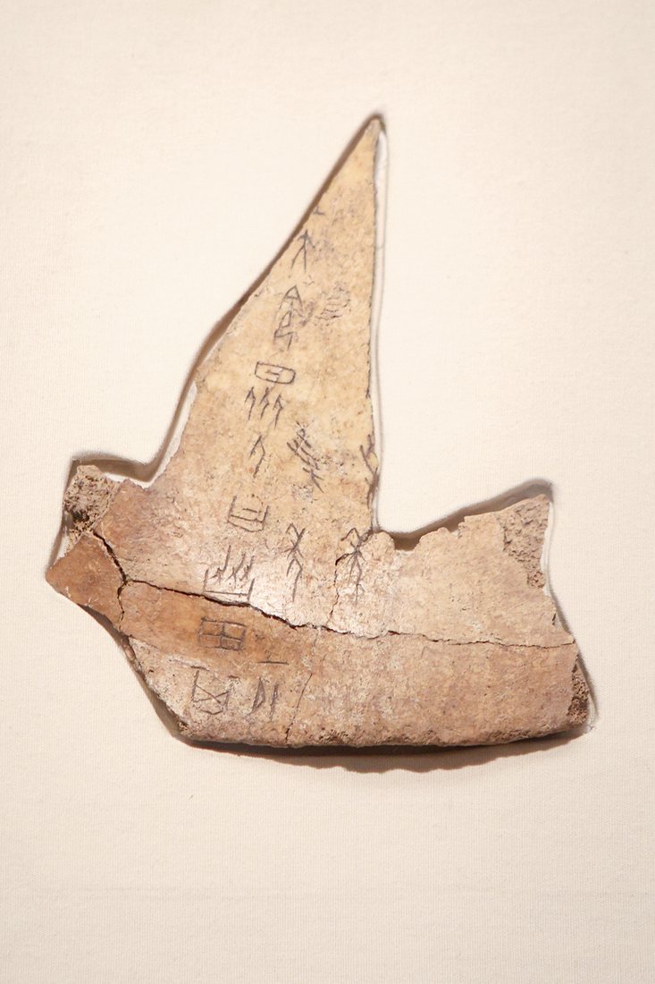 Věštebná kost s nápisem, Čínské národní muzeum v Pekingu.