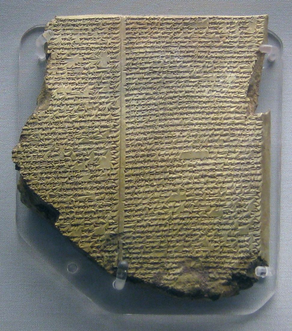 Tabulka XI Eposu o Gilgamešovi s vyprávěním o potopě, z knihovny krále Aššurbanipala v Ninive (7. století př. n. l.). Britské muzeum, Londýn.